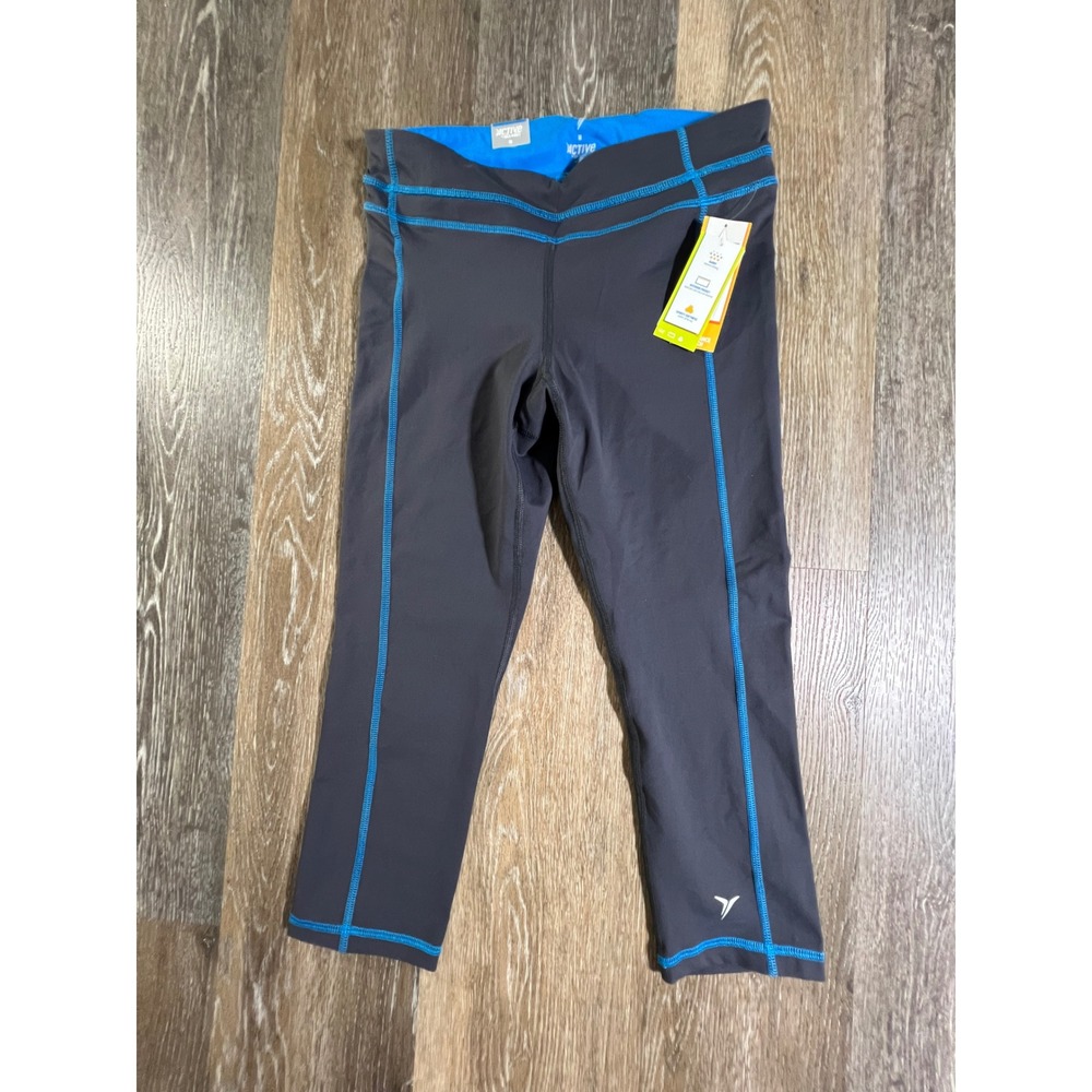 Old Navy Active Leggings Womens Medium Gray Blue Contrast Stitch Go-Dry Capri